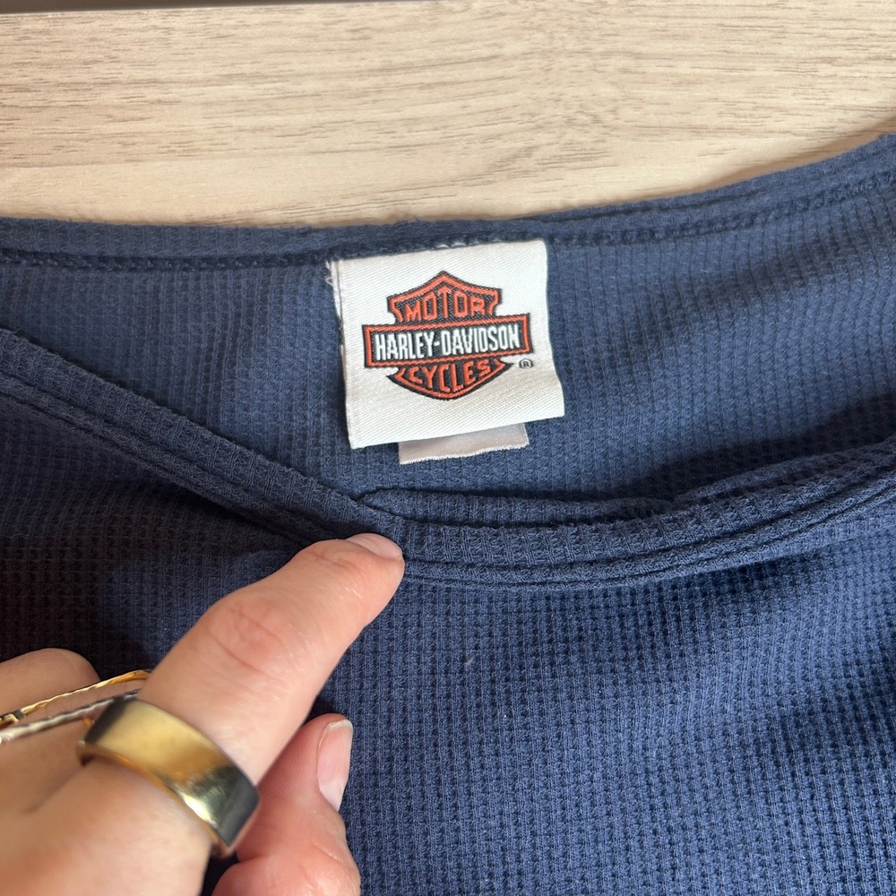 Harley-Davidson R.K. Stratman Waffle Knit Cropped Thermal Top Black XL Good - Picture 3 of 10